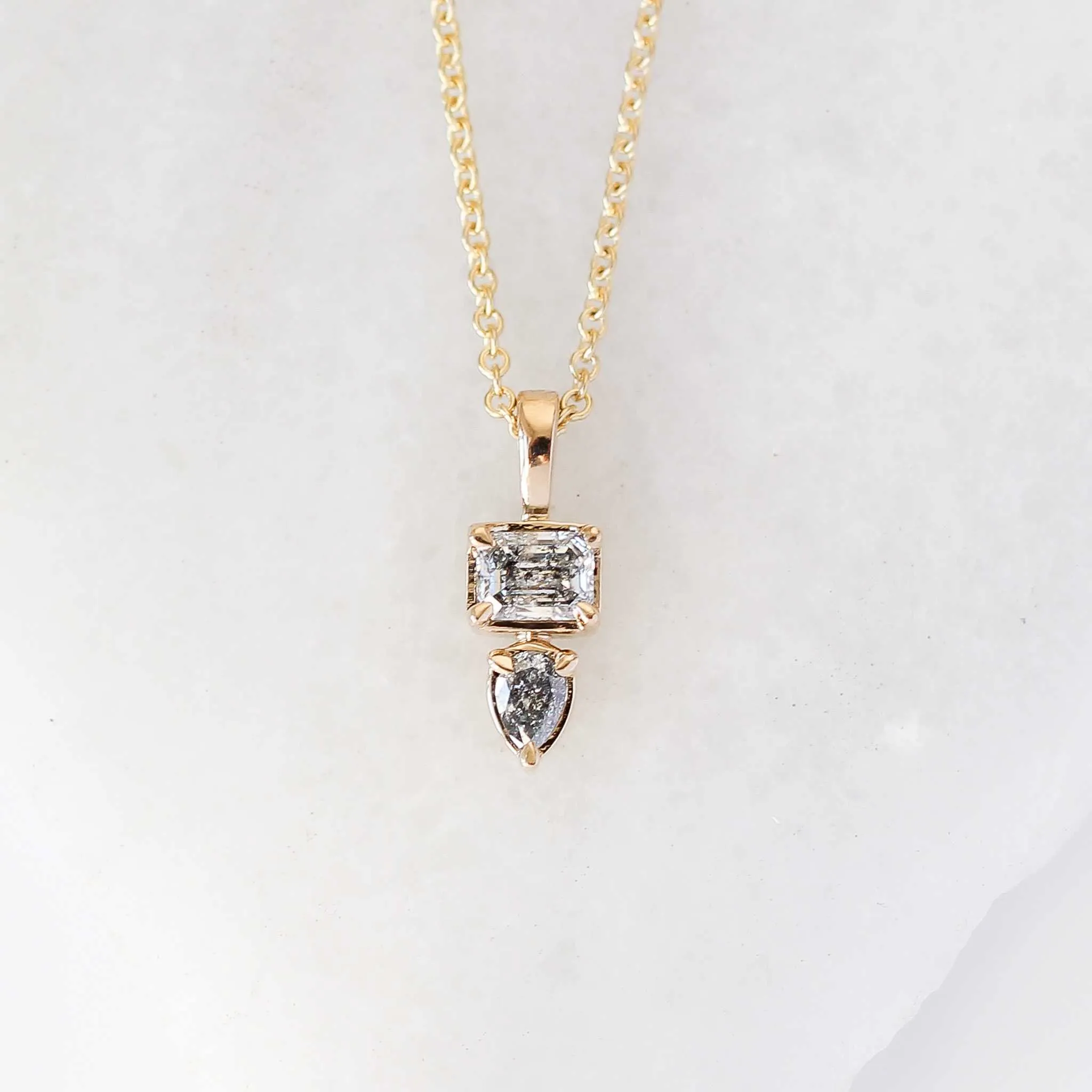 0.45ct Emerald Cut and Pear Diamond Toi Et Moi Necklace