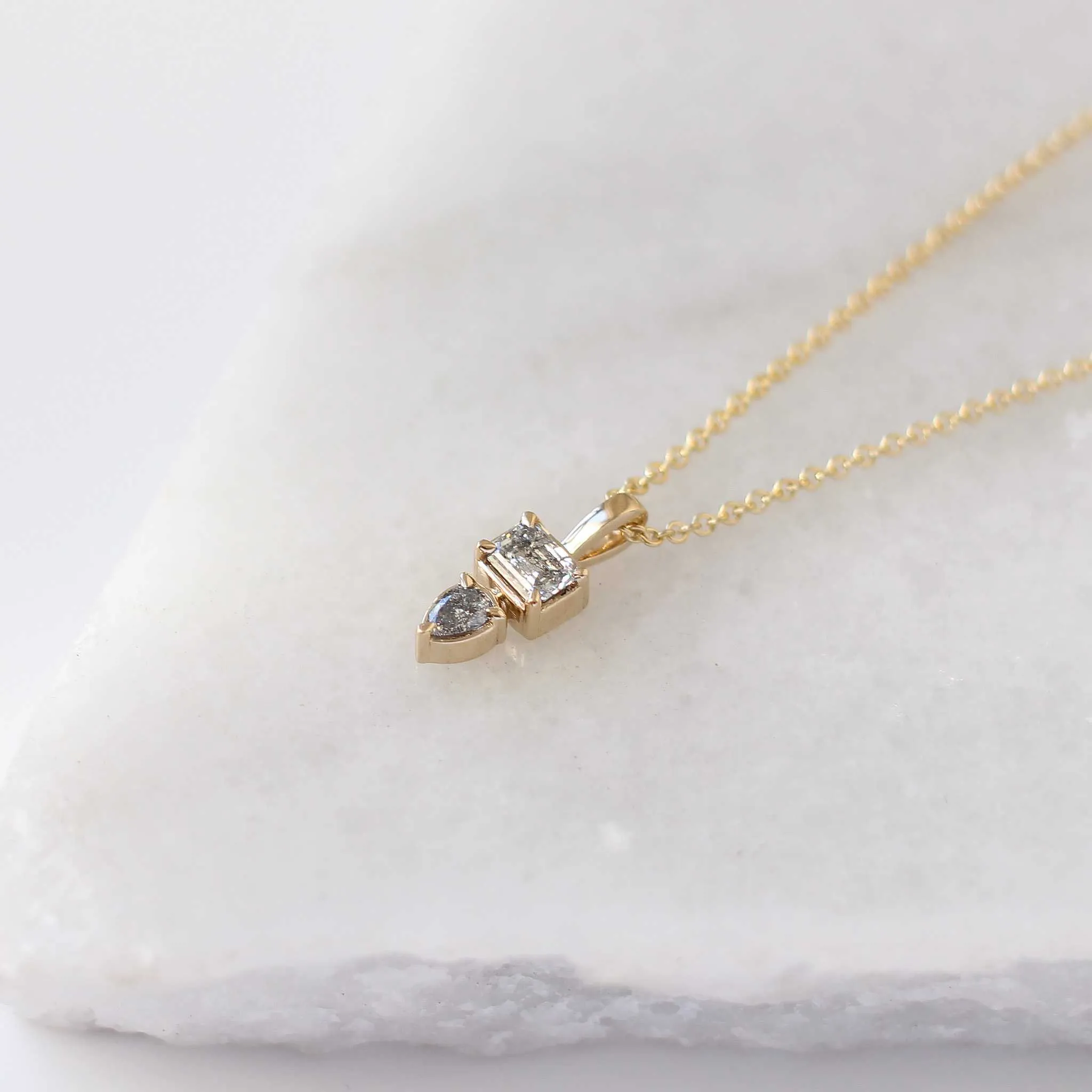 0.45ct Emerald Cut and Pear Diamond Toi Et Moi Necklace