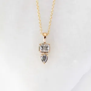 0.45ct Emerald Cut and Pear Diamond Toi Et Moi Necklace