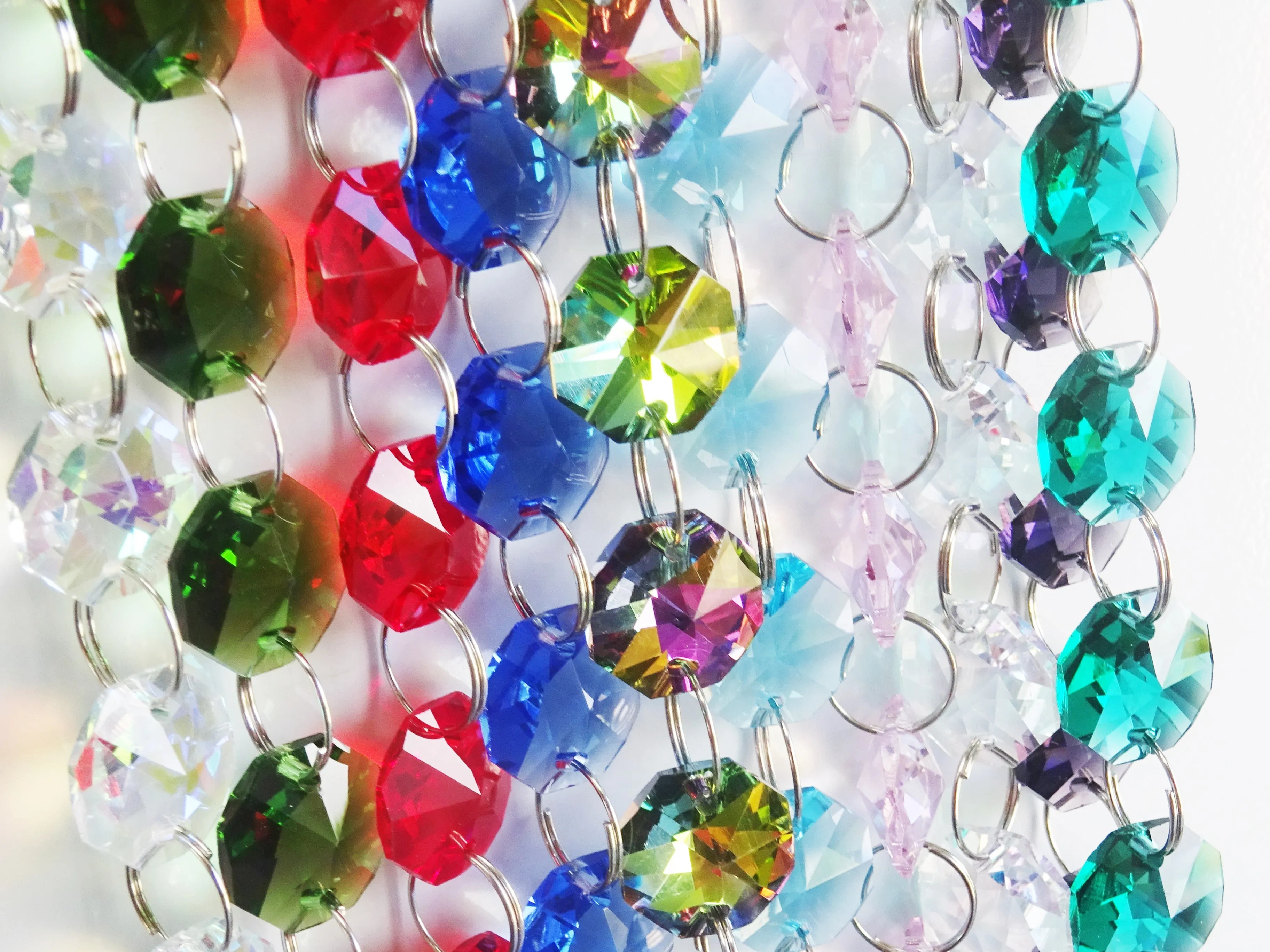 10 Strands 14mm Rainbow Multi Colours Octagon Chandelier Drops Cut Glass Crystals Garlands Beads Droplets