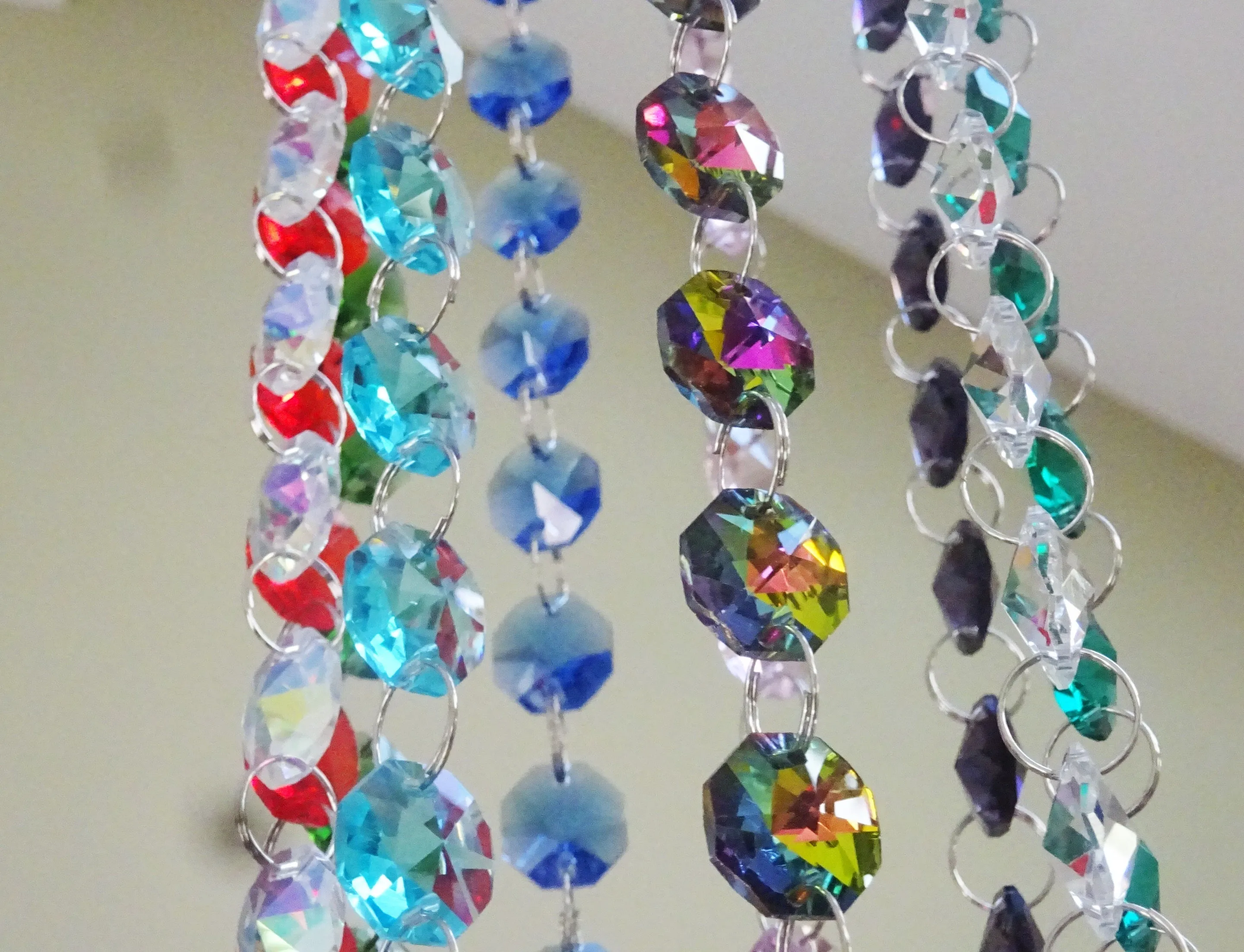 10 Strands 14mm Rainbow Multi Colours Octagon Chandelier Drops Cut Glass Crystals Garlands Beads Droplets