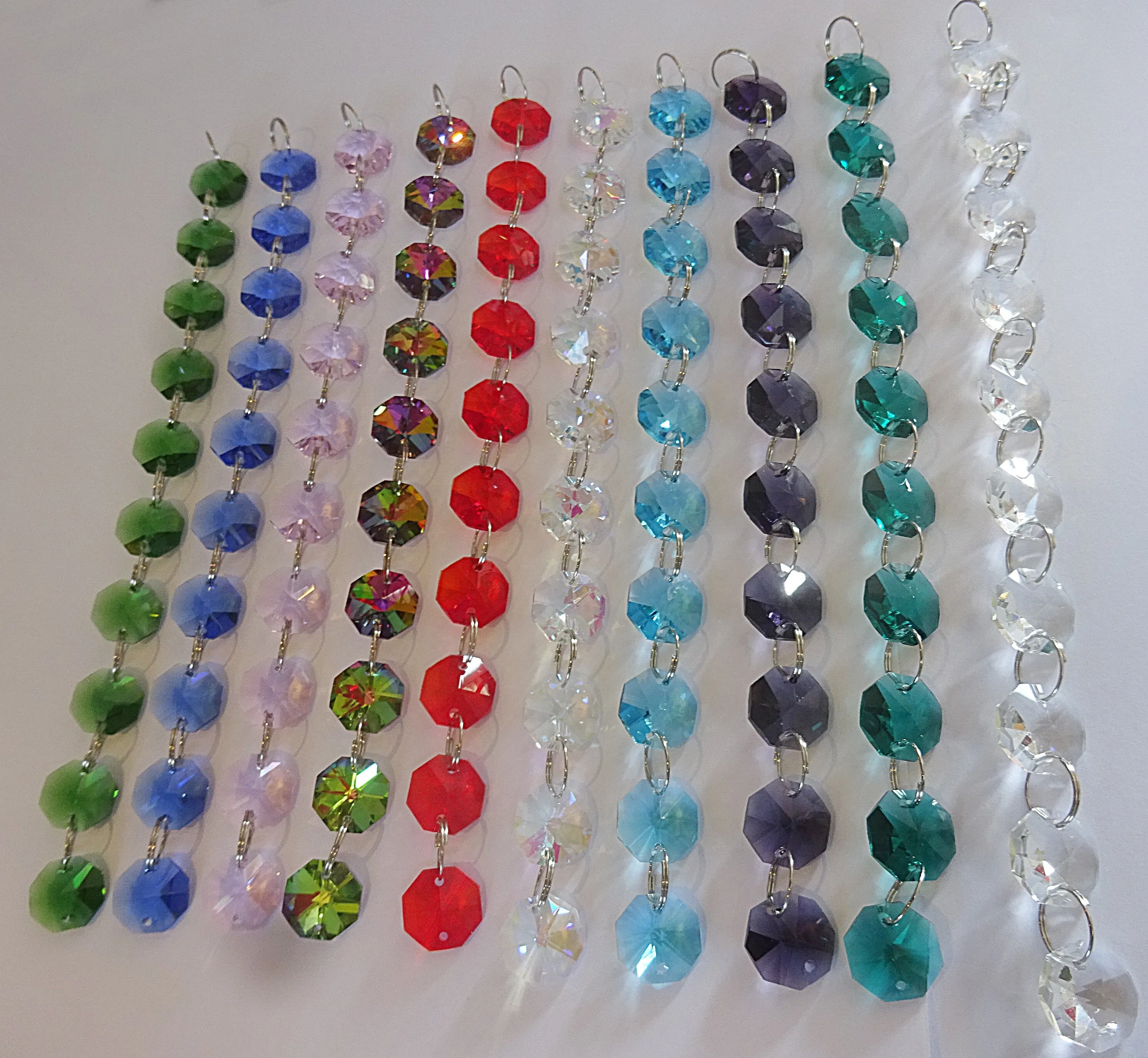 10 Strands 14mm Rainbow Multi Colours Octagon Chandelier Drops Cut Glass Crystals Garlands Beads Droplets