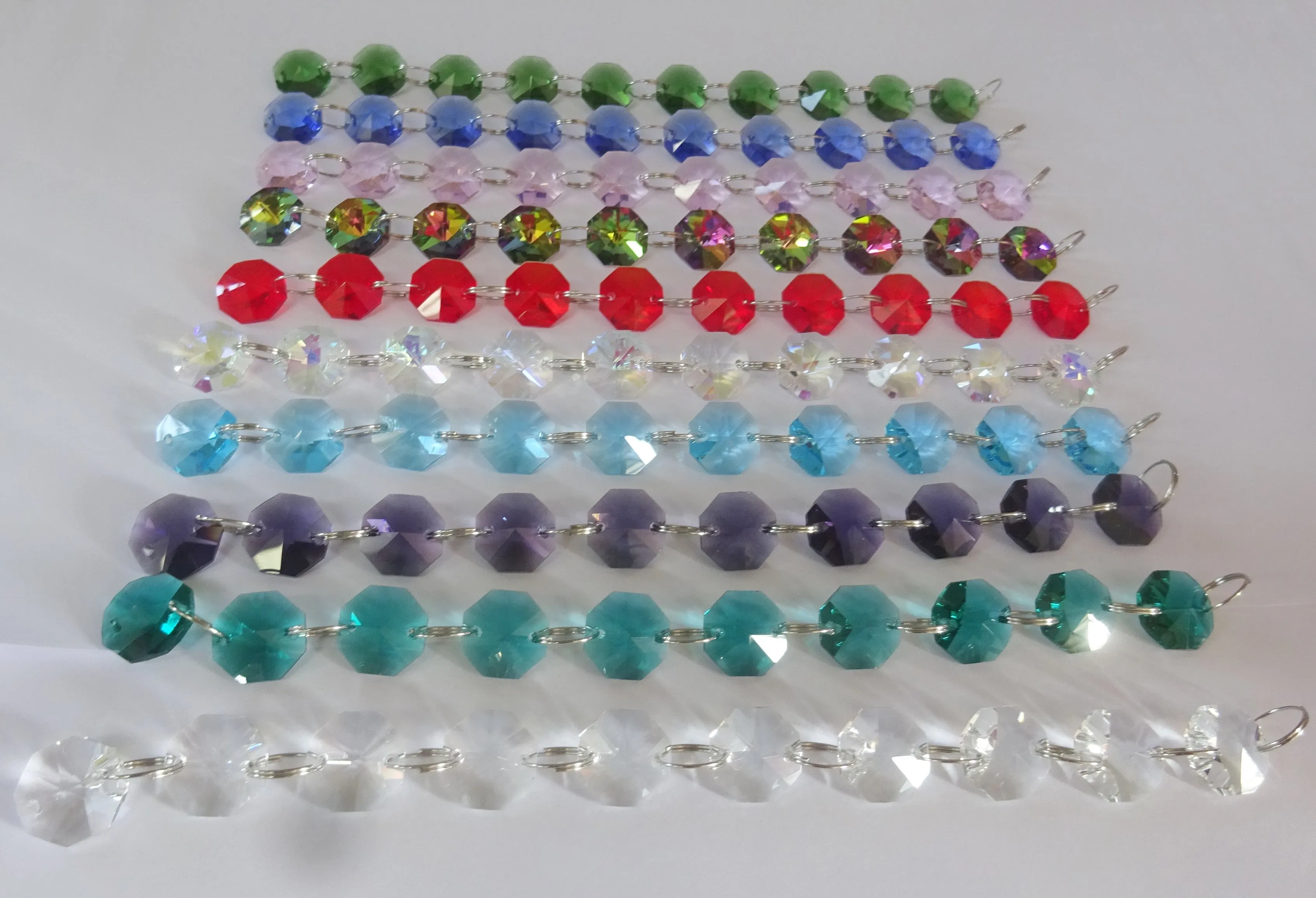 10 Strands 14mm Rainbow Multi Colours Octagon Chandelier Drops Cut Glass Crystals Garlands Beads Droplets