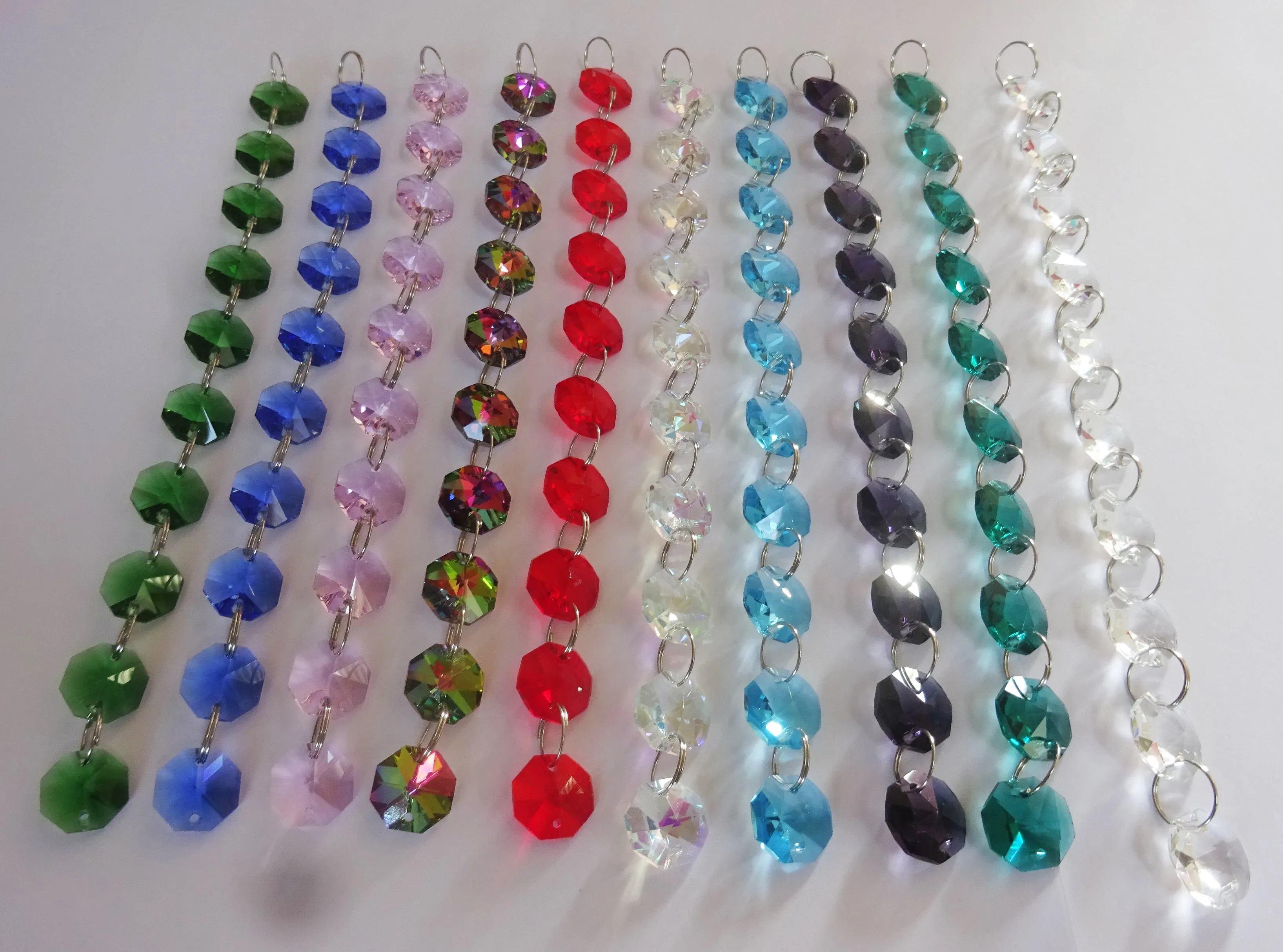 10 Strands 14mm Rainbow Multi Colours Octagon Chandelier Drops Cut Glass Crystals Garlands Beads Droplets