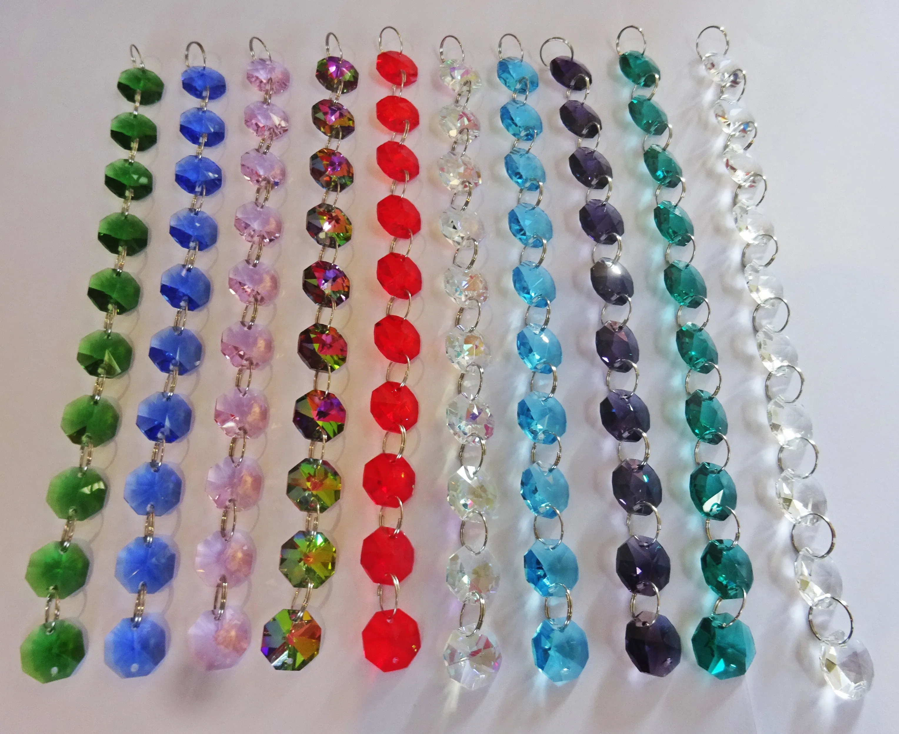 10 Strands 14mm Rainbow Multi Colours Octagon Chandelier Drops Cut Glass Crystals Garlands Beads Droplets