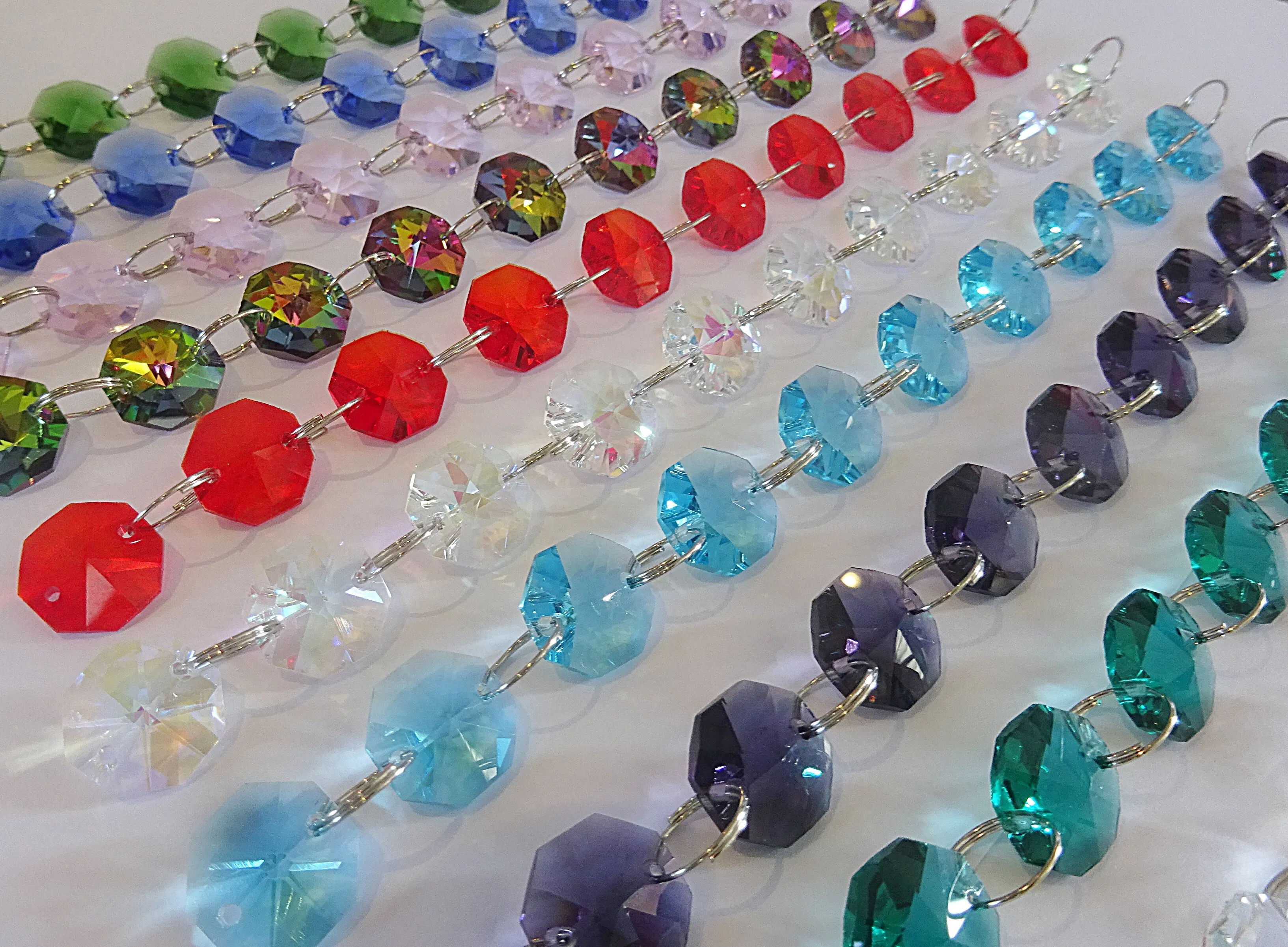 10 Strands 14mm Rainbow Multi Colours Octagon Chandelier Drops Cut Glass Crystals Garlands Beads Droplets