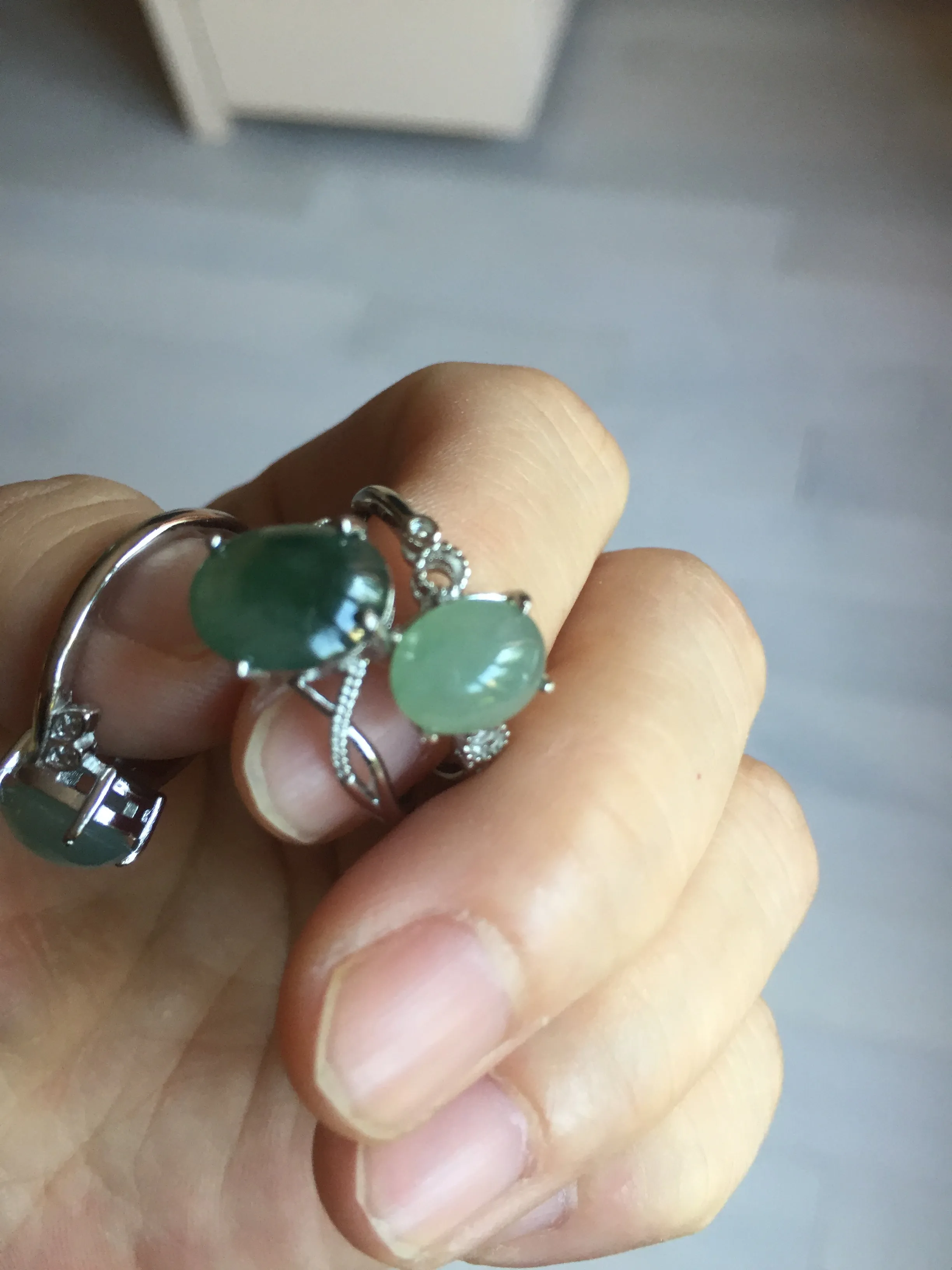 100% natural type A icy watery green dark green four-prong jadeite jade ring group BP144