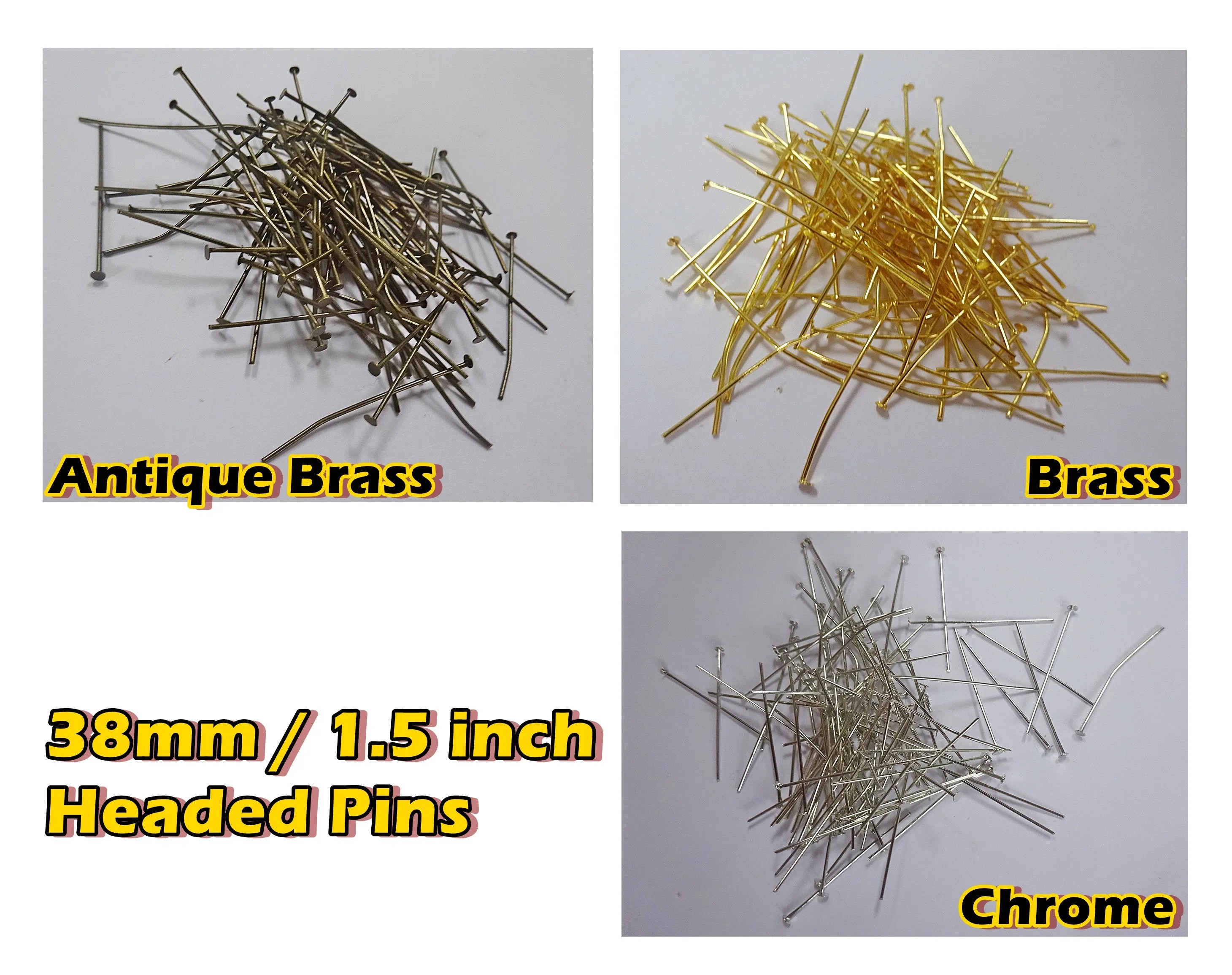 100 x 38 mm 1.5" Headed Pins Antique Brass for Chandelier Links Glass Droplets Crystals Beads Drops