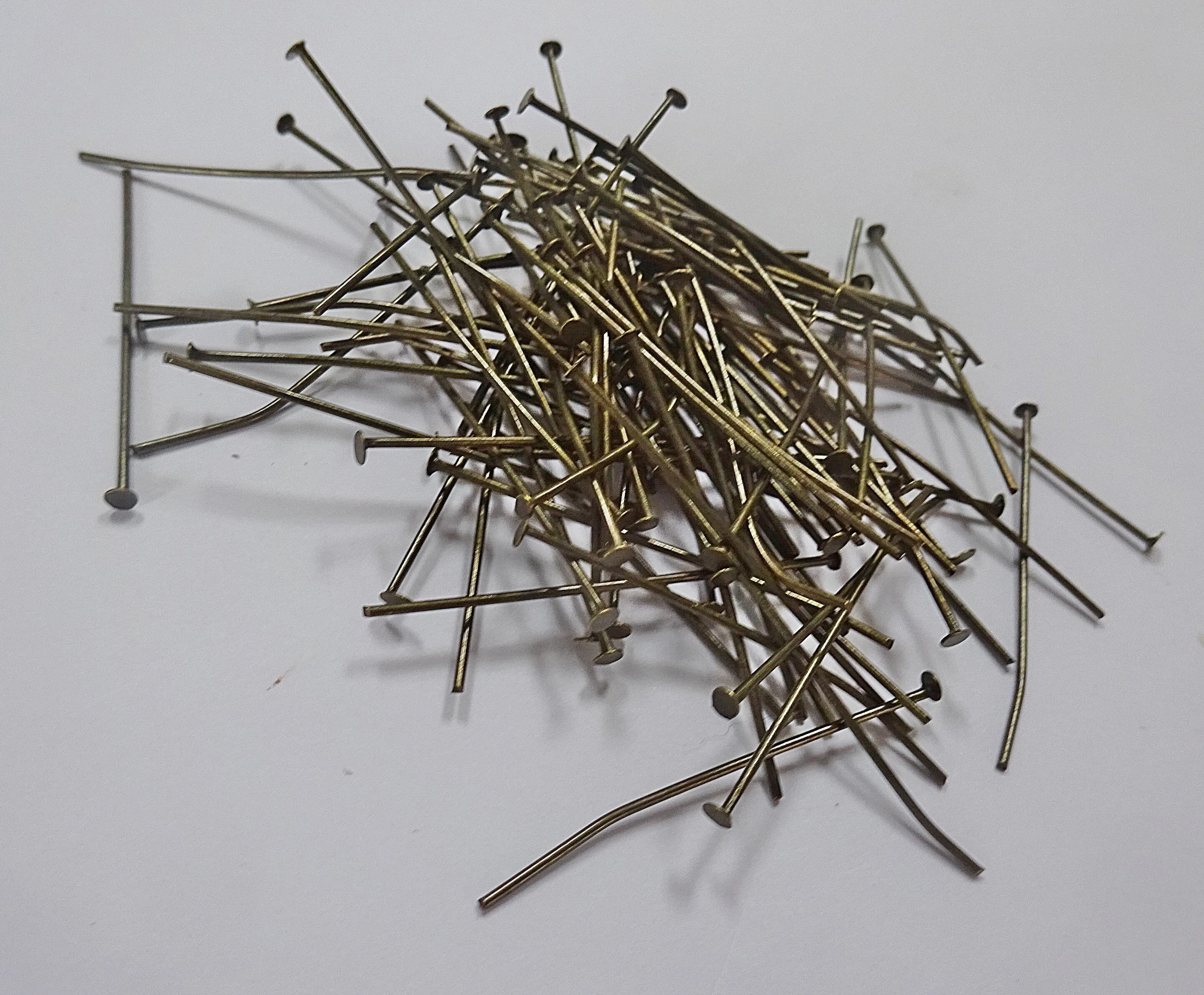 100 x 38 mm 1.5" Headed Pins Antique Brass for Chandelier Links Glass Droplets Crystals Beads Drops