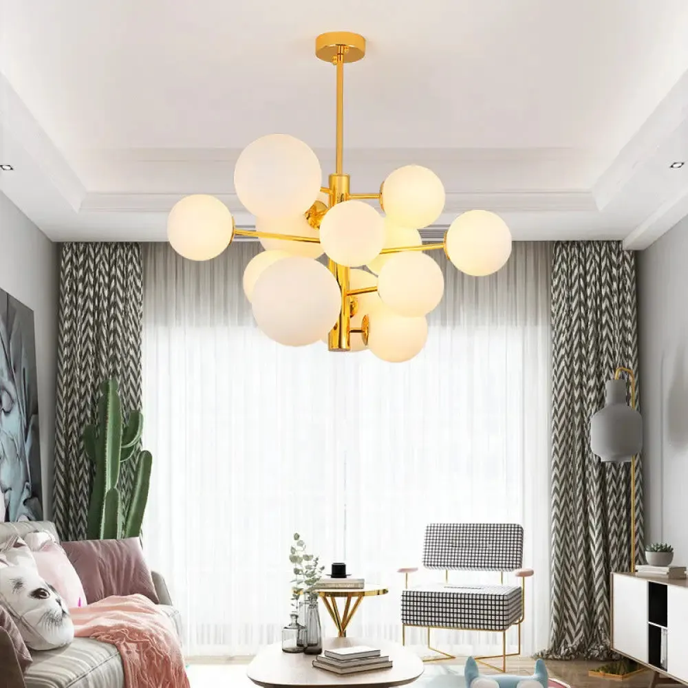 10/13 Bulbs Global Chandelier Lamp: Modern Milk Glass Hanging Light in Gold