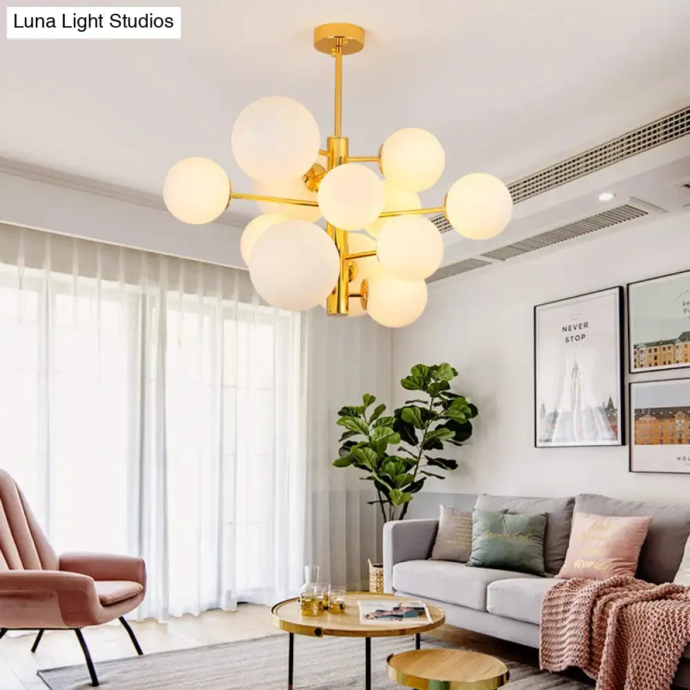 10/13 Bulbs Global Chandelier Lamp: Modern Milk Glass Hanging Light in Gold