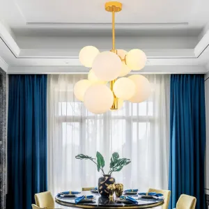 10/13 Bulbs Global Chandelier Lamp: Modern Milk Glass Hanging Light in Gold