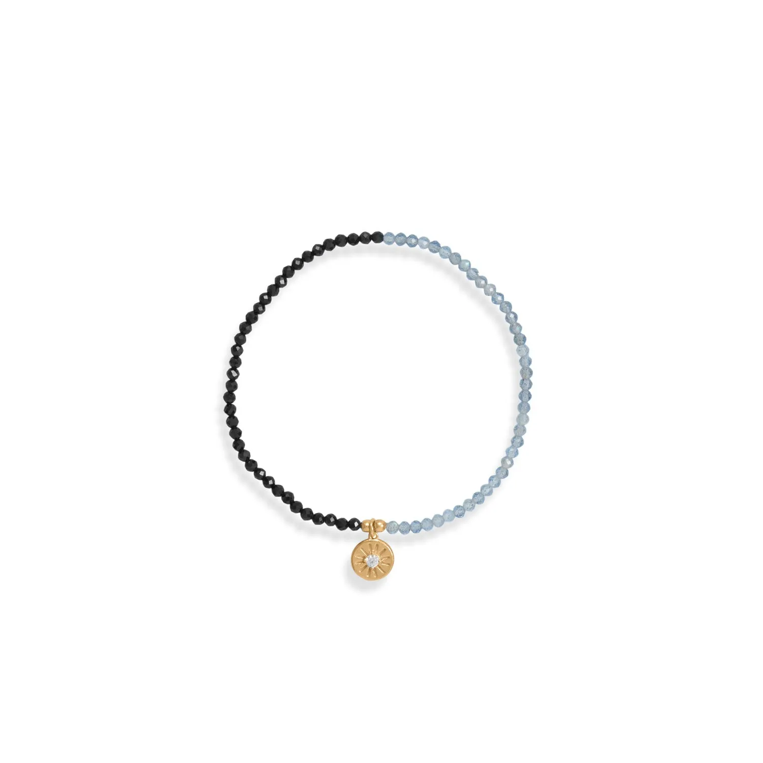 14 Karat Gold Plated Labradorite and Black Spinel Bracelet Set