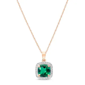 14K Solid Rose Gold Necklace With Natural Diamonds & Genuine Emerald 1.74 ctw High Polished Brilliant Cut - Grade AAA