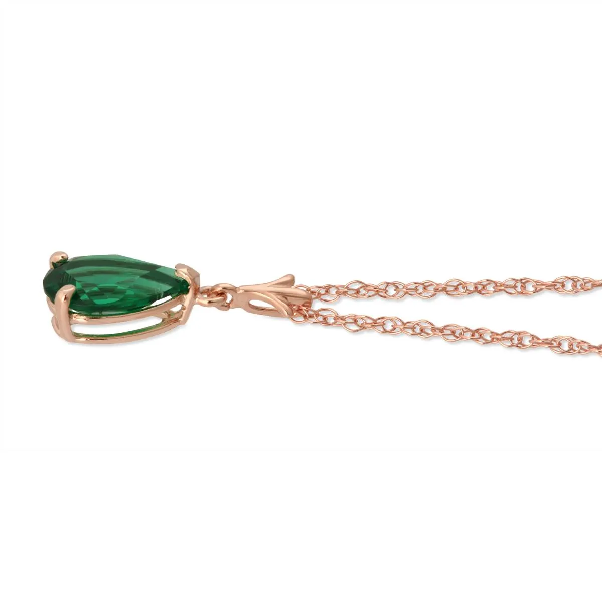 14K Solid Rose Gold Necklace With Pear Shape 1.00 ctw High Polished Genuine Emerald - Grade AAA