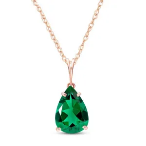 14K Solid Rose Gold Necklace With Pear Shape 3.00 ctw High Polished Genuine Emerald - Grade AAA