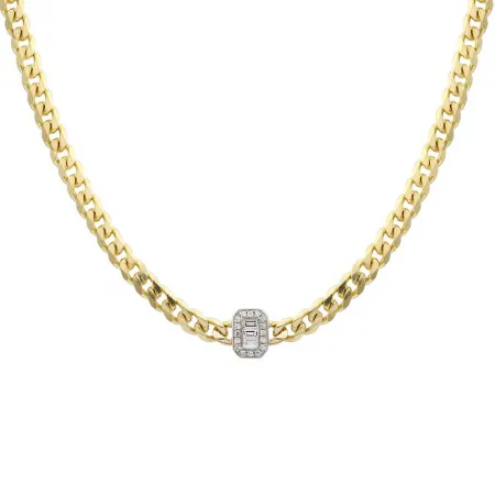 14k Yellow Gold Illusion Emearlad Shape Diamond Necklace