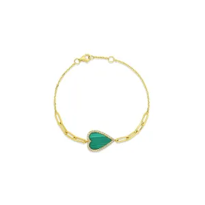 14kt Yellow Gold Malachite Diamond Heart Bracelet