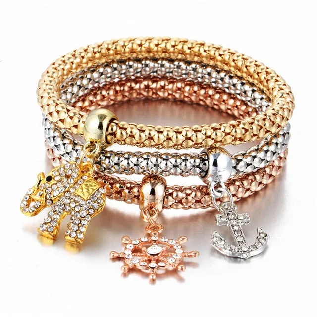 17KM Fashion Gold Color Crystal Skull Bracelet & Bangle 2018 New Charm Luxury Love Heart Women Bracelet Gift 3 PCS/Set