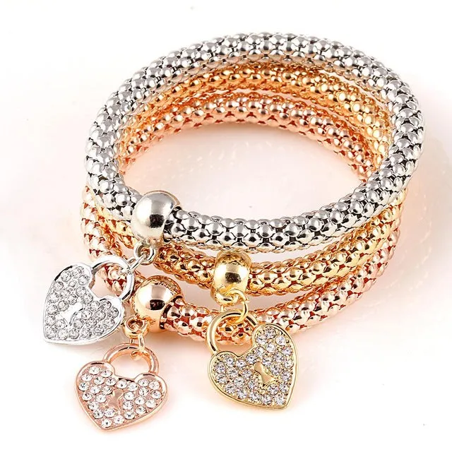 17KM Fashion Gold Color Crystal Skull Bracelet & Bangle 2018 New Charm Luxury Love Heart Women Bracelet Gift 3 PCS/Set