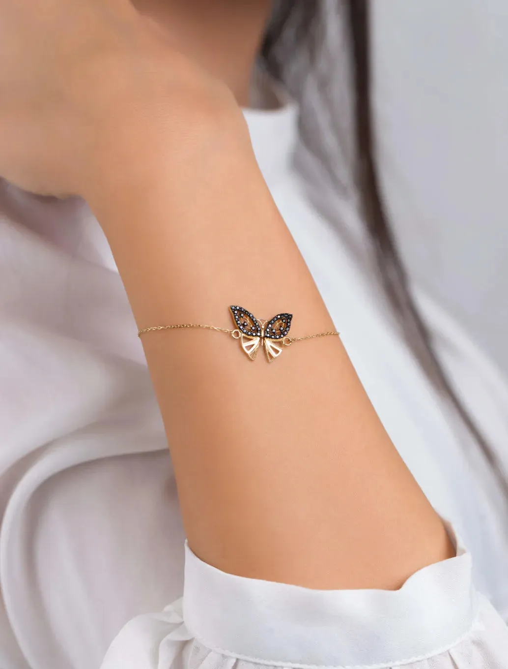 18K Gold Zircon Butterfly Bracelet