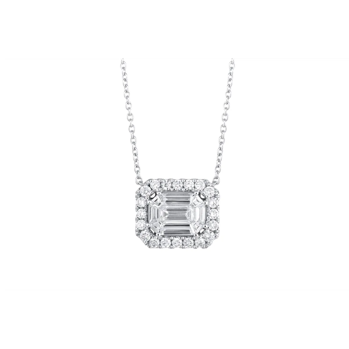 18K White Gold Diamond Cluster Pendant Necklace