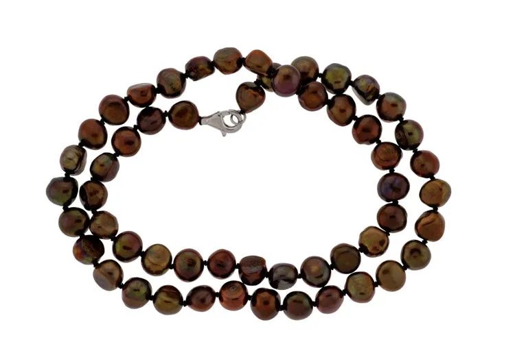 18" Knotted Chocolate Flat Pearl Necklace (SKU: 190286)