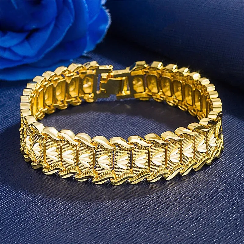 21cm Retro Fashion European Coin Gold-plated Jewelry Copper Plating 24K Gold Men's Wide Version Bracelet Watch Chain Wholesale