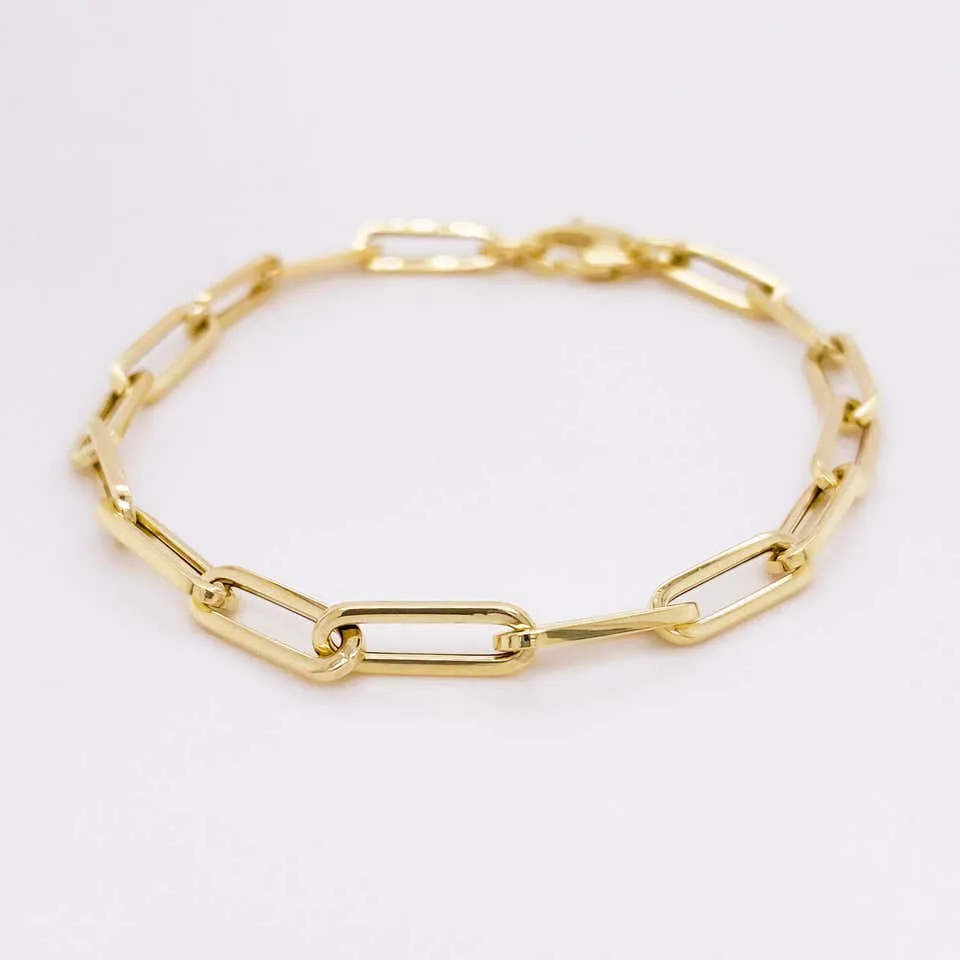 4.2mm Gold Paperclip Bracelet 7.5 Inch