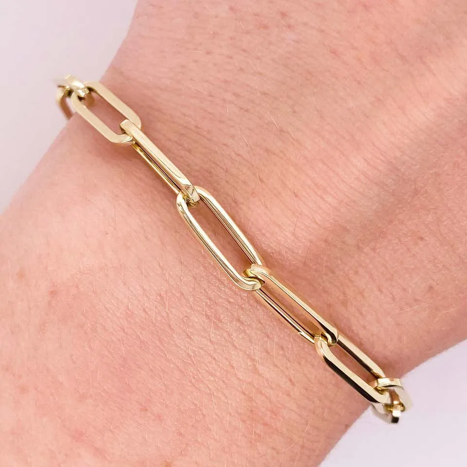 4.2mm Gold Paperclip Bracelet 7.5 Inch