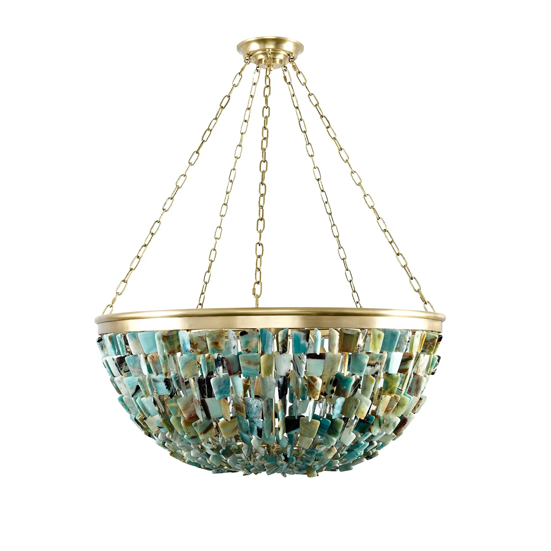 60'S Style Natural Jade Stone 'Twiggy' Basket Chandelier