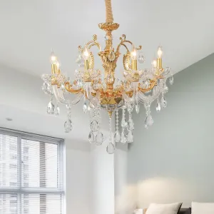 8-Head Traditional Candle Pendant Chandelier in Elegant Gold with Clear Crystal Glass – Stylish Hanging Light Fixture