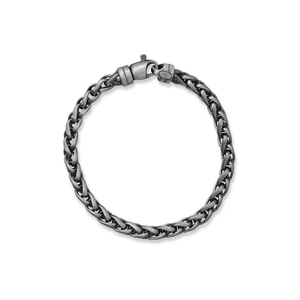 8" Black Rhodium Brushed Wheat Chain Bracelet