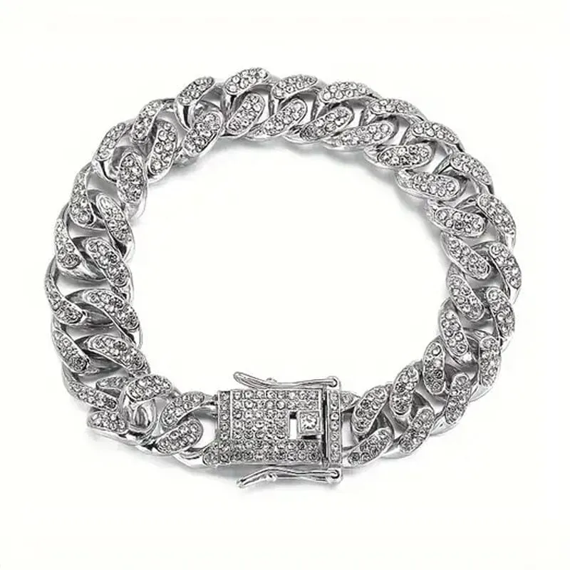 8" Luxurious Rhinestone Cuban Chain Bracelet for Men