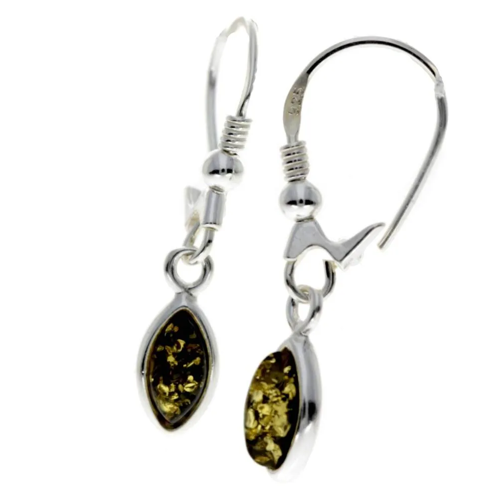 925 Sterling Silver & Genuine Baltic Amber Classic Drop Earrings - 8268D