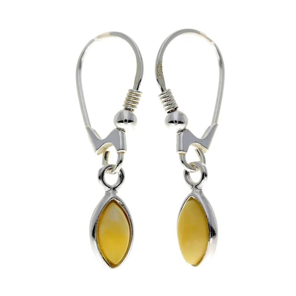 925 Sterling Silver & Genuine Baltic Amber Classic Drop Earrings - 8268D