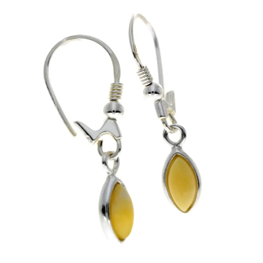 925 Sterling Silver & Genuine Baltic Amber Classic Drop Earrings - 8268D