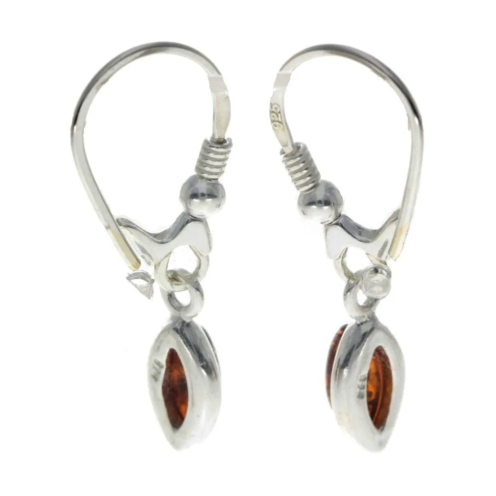 925 Sterling Silver & Genuine Baltic Amber Classic Drop Earrings - 8268D