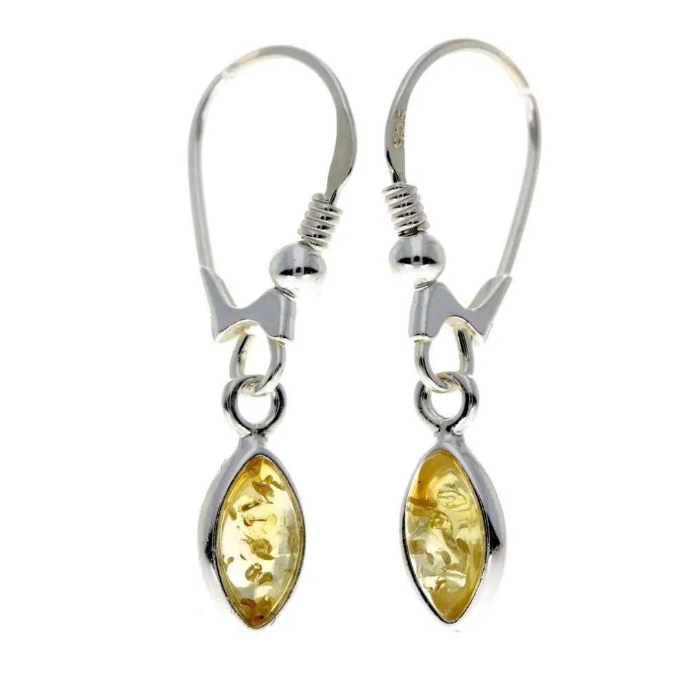 925 Sterling Silver & Genuine Baltic Amber Classic Drop Earrings - 8268D