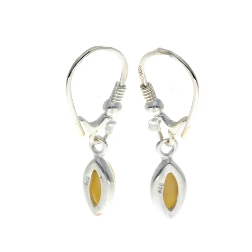 925 Sterling Silver & Genuine Baltic Amber Classic Drop Earrings - 8268D