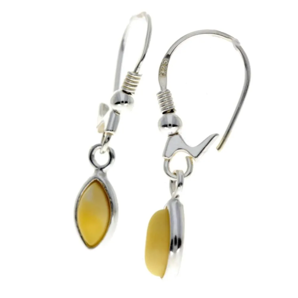 925 Sterling Silver & Genuine Baltic Amber Classic Drop Earrings - 8268D