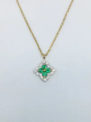 9ct Yellow Gold 0.06ct Diamond & Emerald Necklace 2-30147E