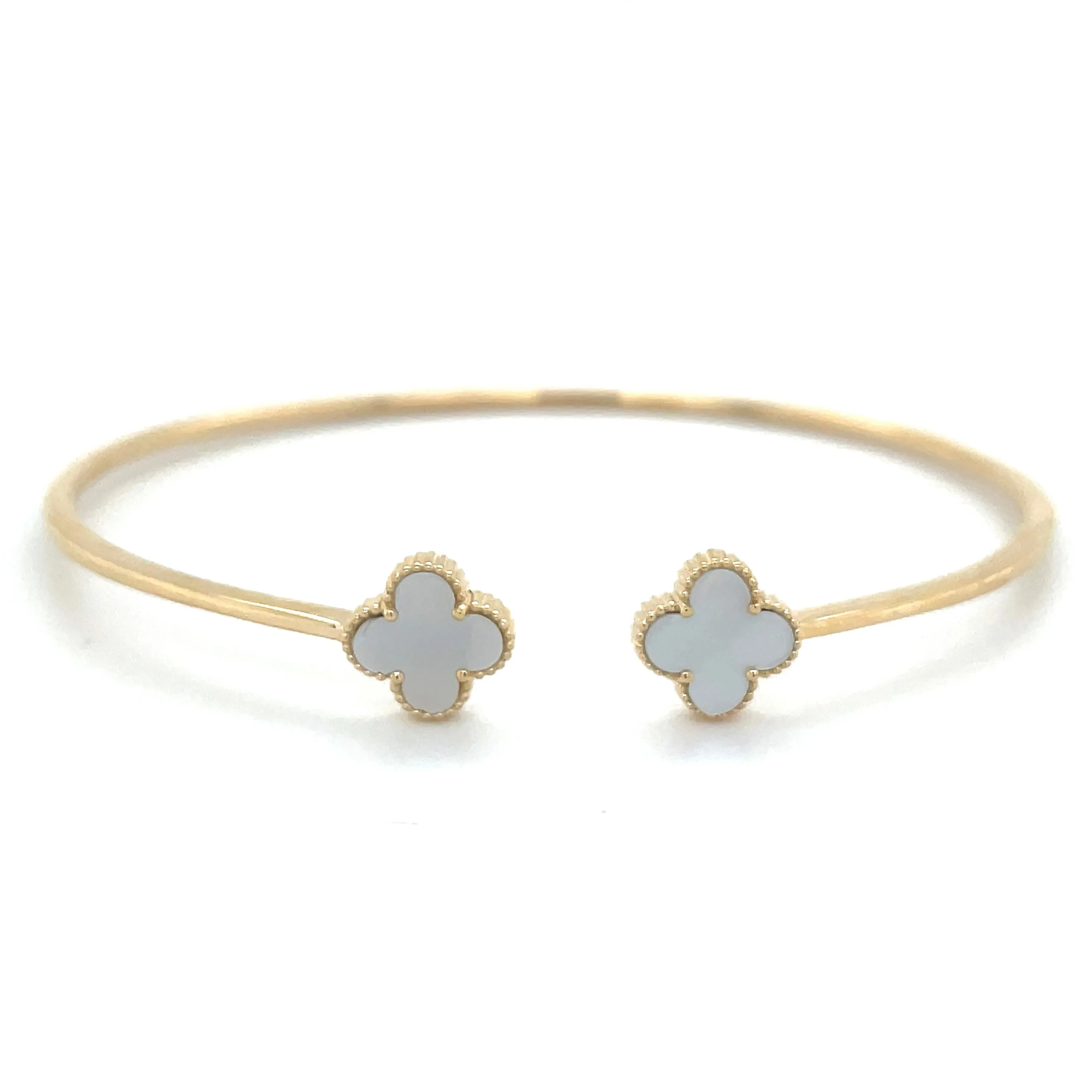 9ct Yellow Gold Mother Of Pearl Clover Bangle