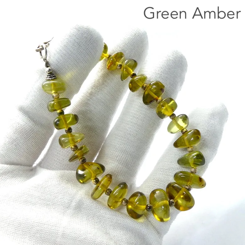 Amber Bracelet ~ Green Polished Nuggets, 925 Sterling Silver Findings