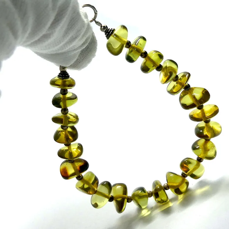 Amber Bracelet ~ Green Polished Nuggets, 925 Sterling Silver Findings