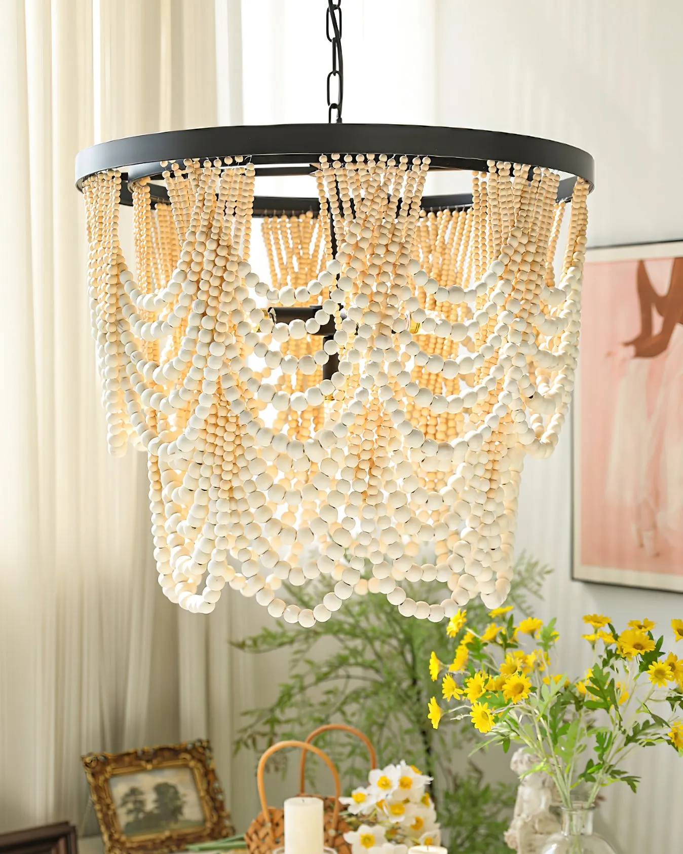 Amelia Wood Bead Chandelier