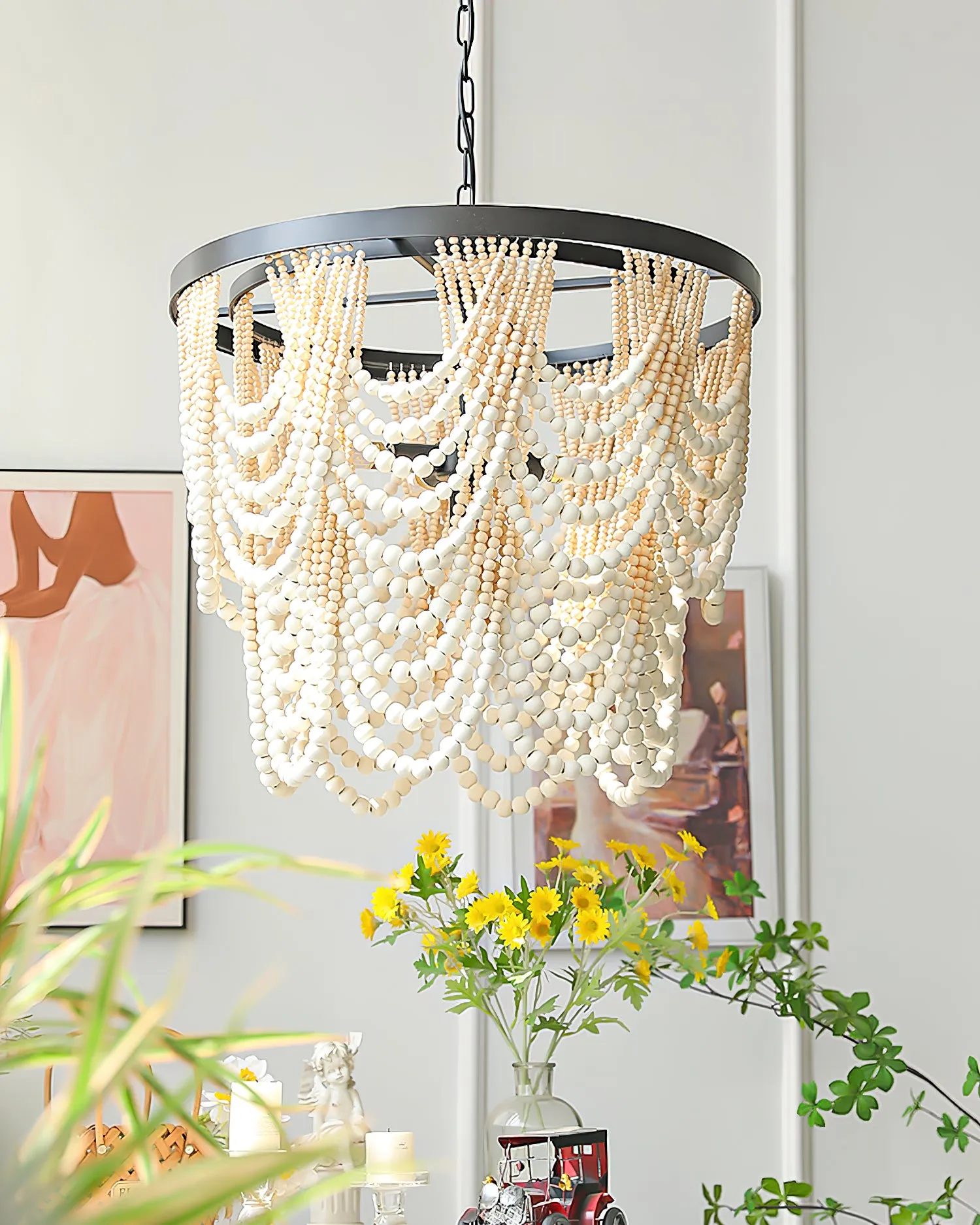 Amelia Wood Bead Chandelier