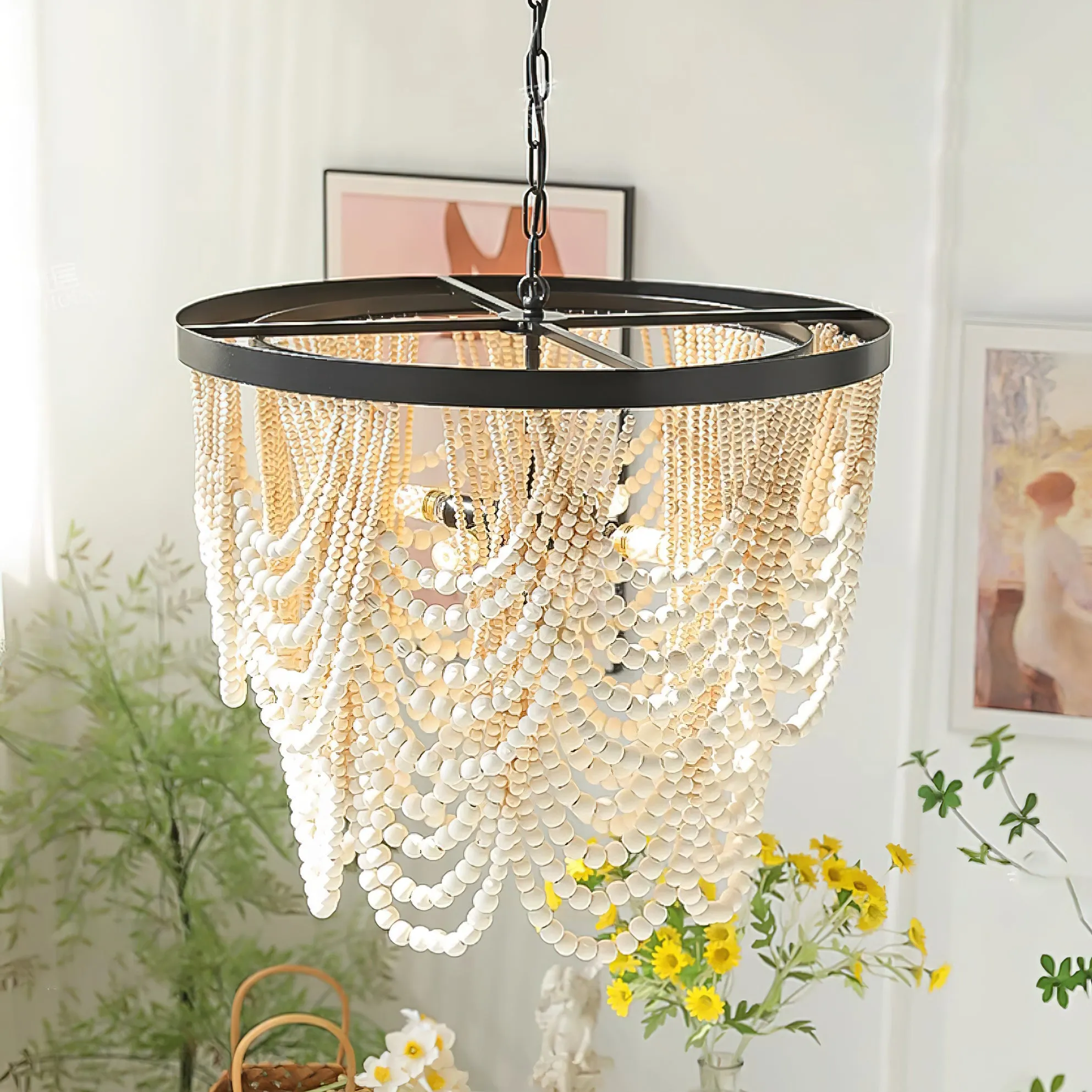 Amelia Wood Bead Chandelier