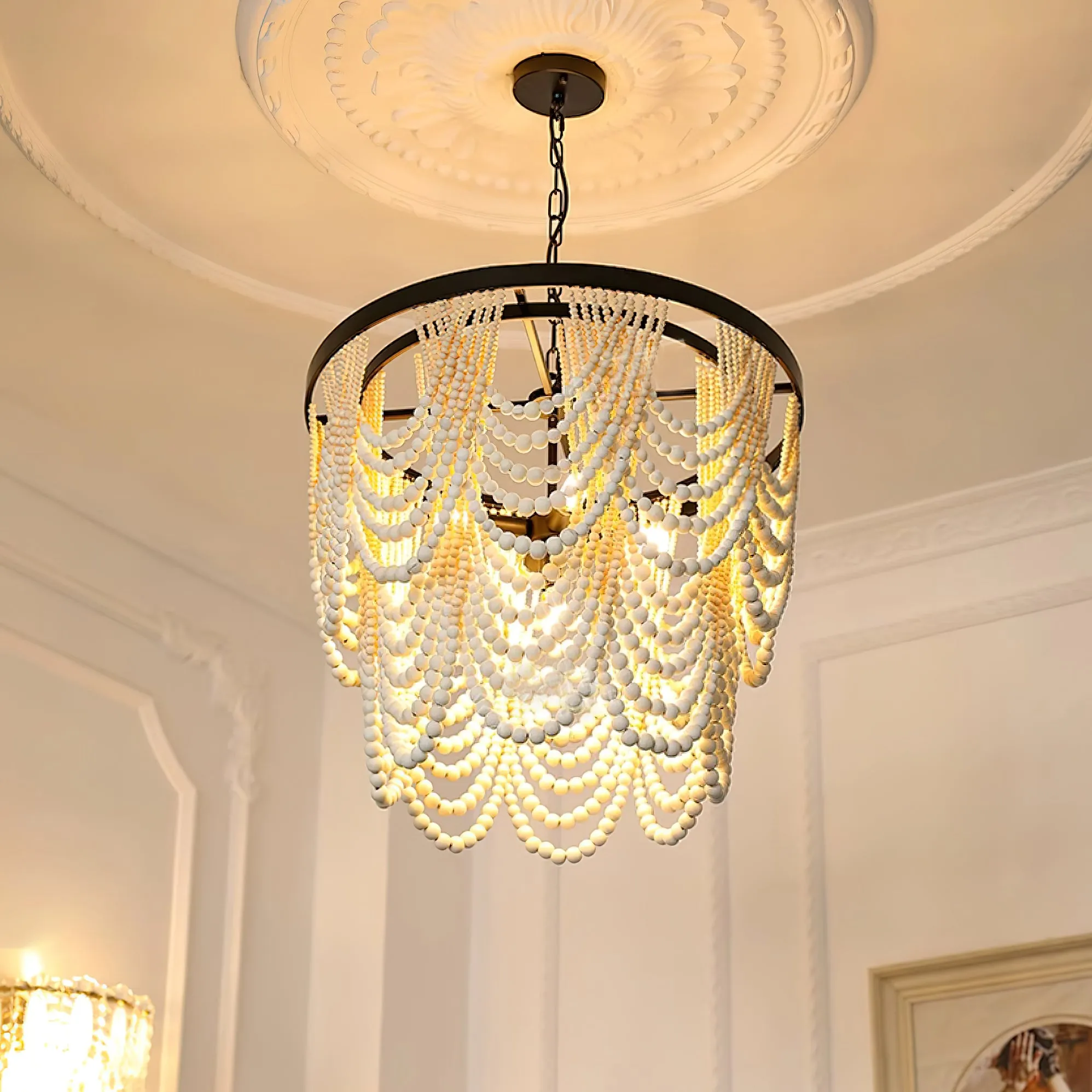 Amelia Wood Bead Chandelier