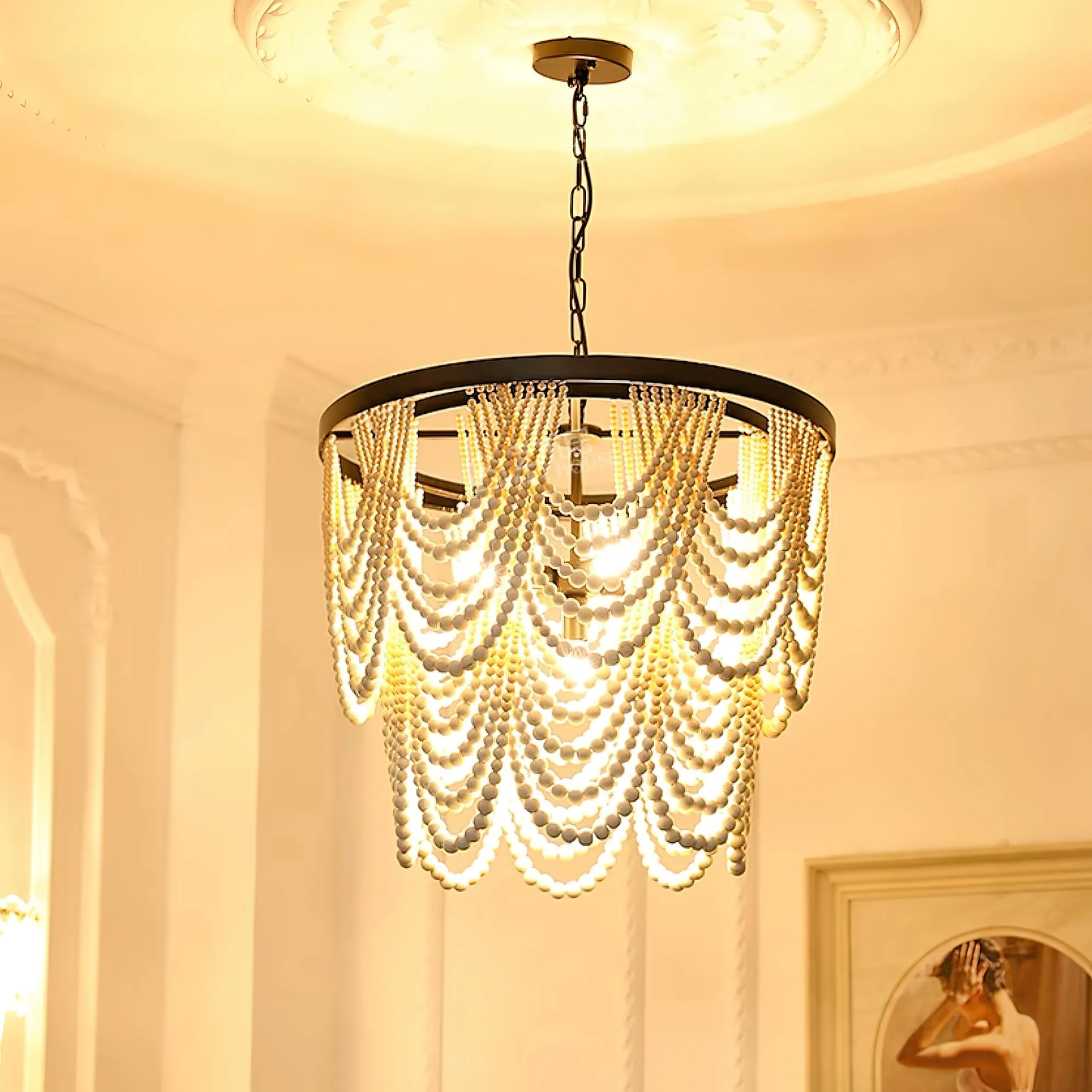 Amelia Wood Bead Chandelier